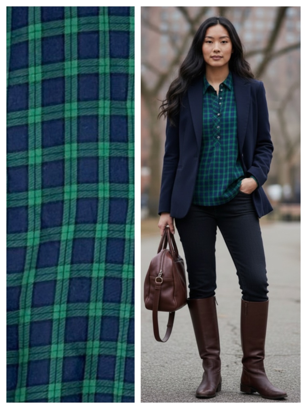 Talbots Popover Shirt Top Blouse Tunic Sz 1X 16 18 Plaid Gingham Blue Green